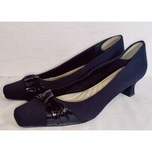 Easy Street Women’s Sz 10 Wide Black Fabric Leather Sole Bow Pumps Shoes